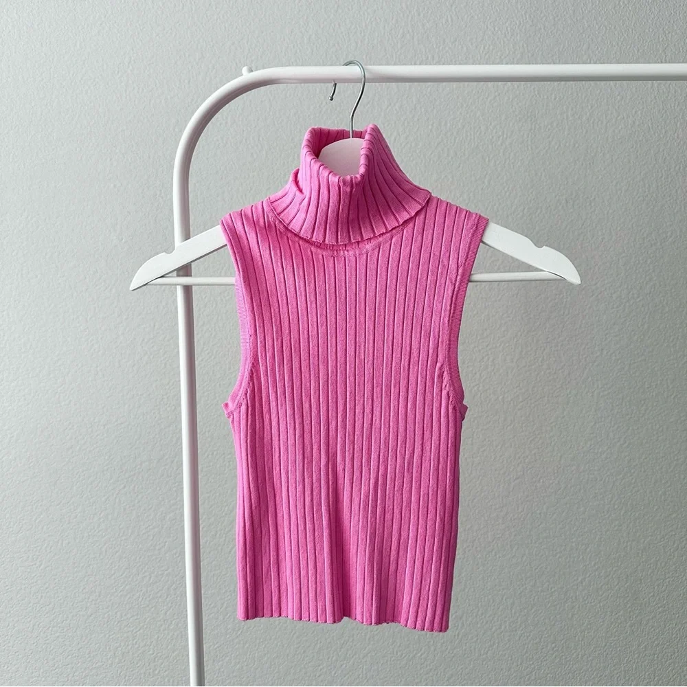 ZARA Ribbed Sleeveless Turtleneck Top - Picture 1 of 8